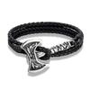 Norse Hatchet Leather Bracelets Men Vikings Axe Wristband Stainless Steel Raven Amulet Handmade Jewelry Self-defense