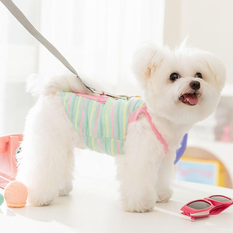 Spring Summer Dog Striped Contrast Pocket Puppy Cute Suspender Teddy Bigbear Pussy Pet Dog Clothes Thin