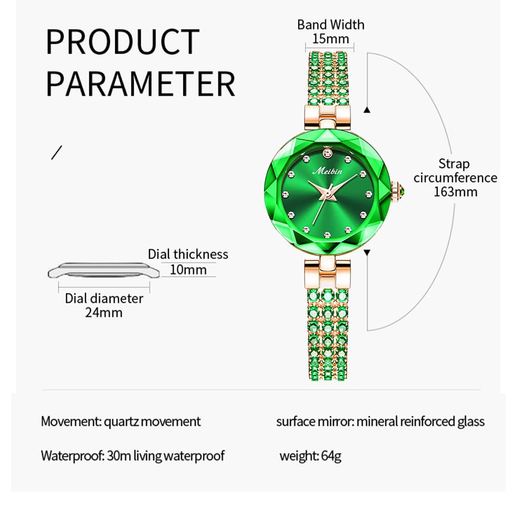Cute and stylish crystal bracelet watch with waterproof quartz Simple A great gift idea for a luxury green women's movement. design. bangle. Small,