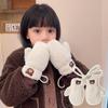 Cute Bear Baby Plush Gloves Thicken Lamb Wool Kids Hanging Neck Glove Cartoon Children Gloves 1-4Year Girl Boy Winter Hand Warm