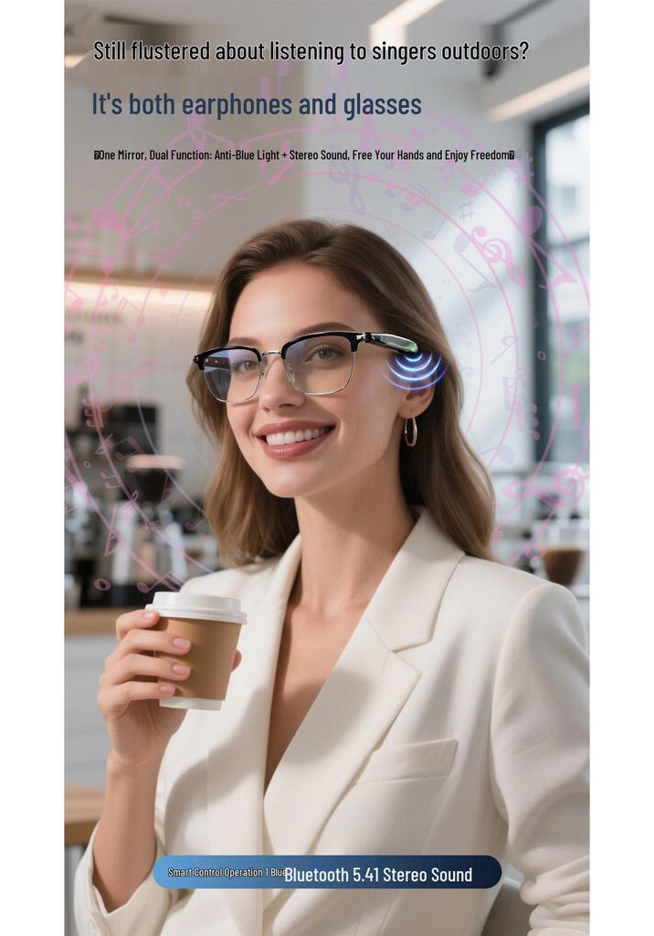 Bluetooth AI Smart Glasses with Metal Spring Hinges for Music & Calls - Black Wireless Technology