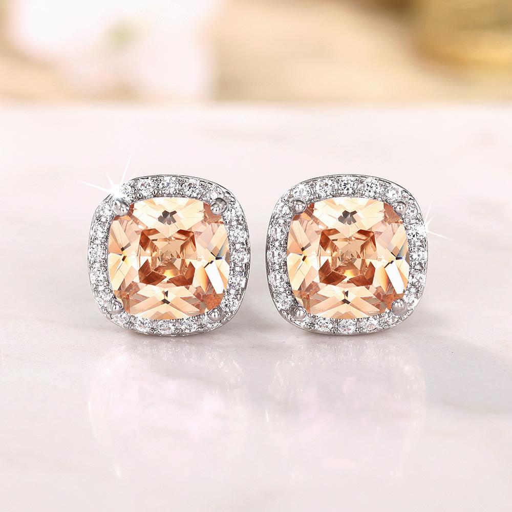 Ne'w Bright White/Yellow/Pink CZ Stud Earrings for Women Fashion Contracted Jewelry High Quality Wedding Engagement