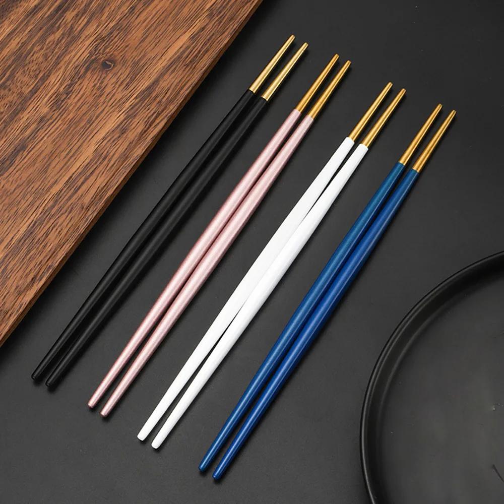 Japanische 1/2/5 Paar Essstäbchen 304 Edelstahl Anti-Rutsch Essstäbchen Metall Sushi-Stäbchen Koreanisches Essen Chinesisches Essstäbchen Set