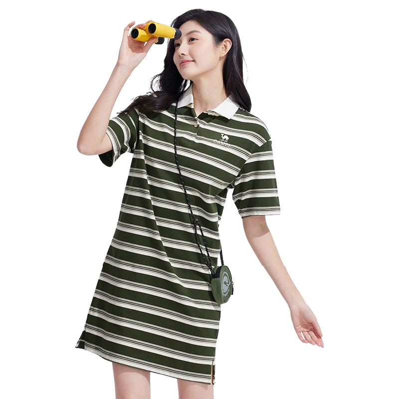 Camel Women s Striped Cotton Short Sleeve Polo Dress S