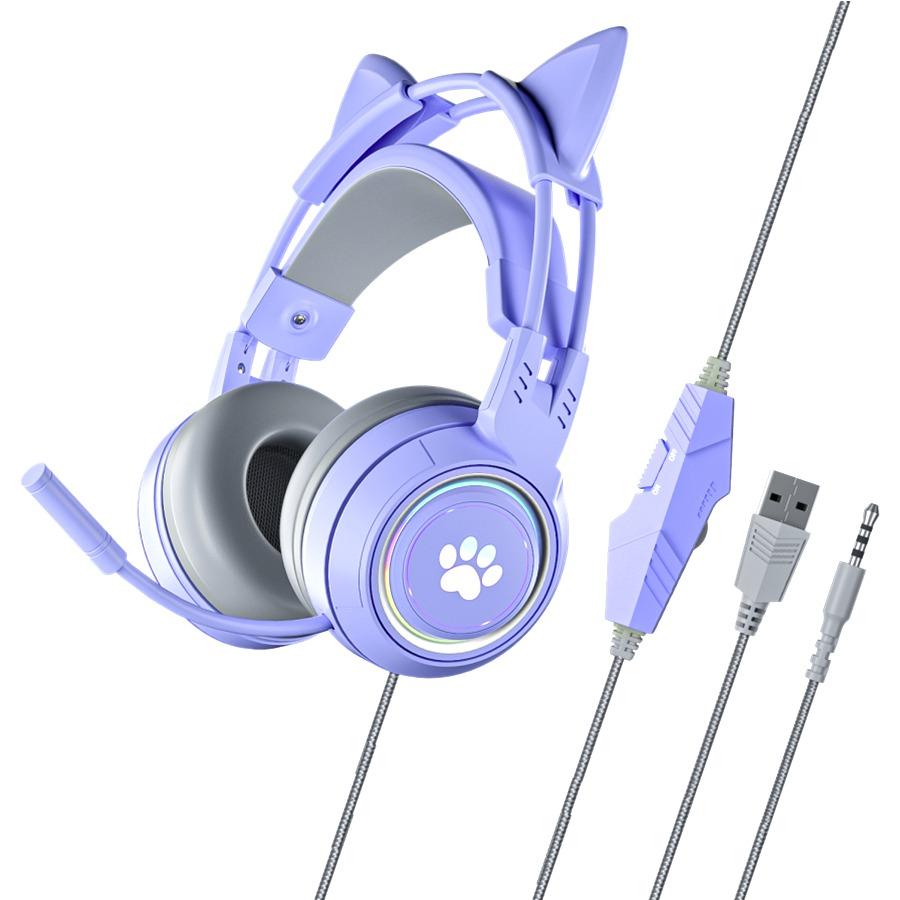 Cute Cat Ear Gaming Headphones with Mic Noise Reduced RGB Pink Girls Headset Gamer Accessories for PS4 Xbox Phone PC Kid Gift