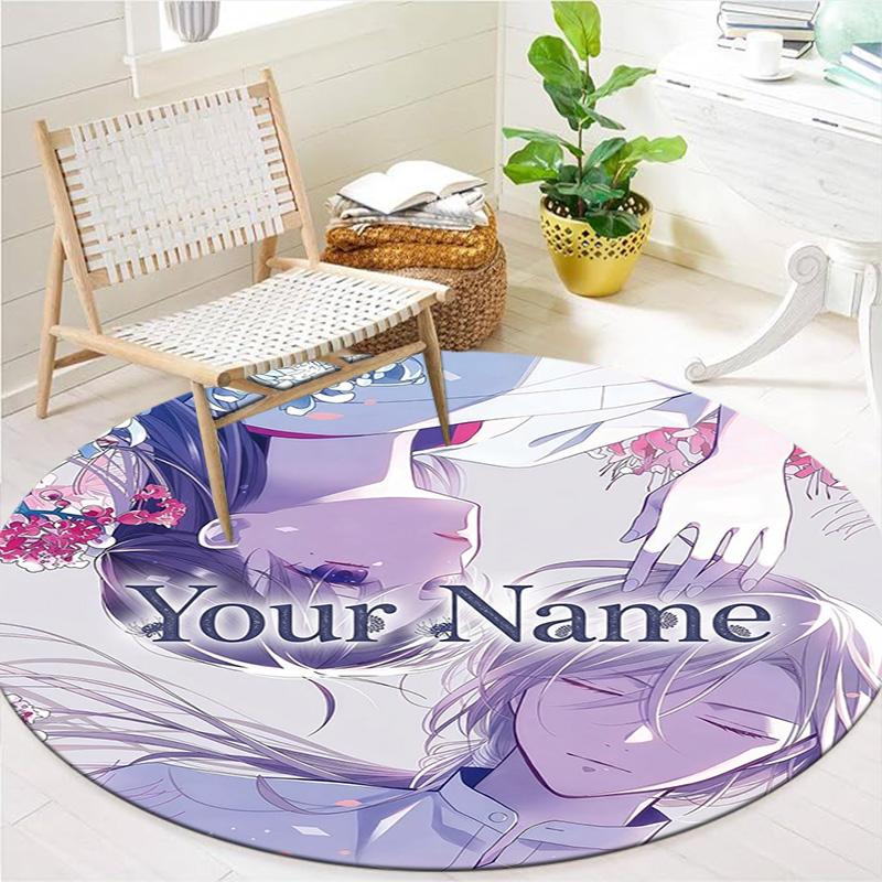 Cherry Blossom Journey Custom Name Round Area Rug Carpet Rug For Living Room Bedroom Sofa Playroom Decor Nonslip Floor Mat