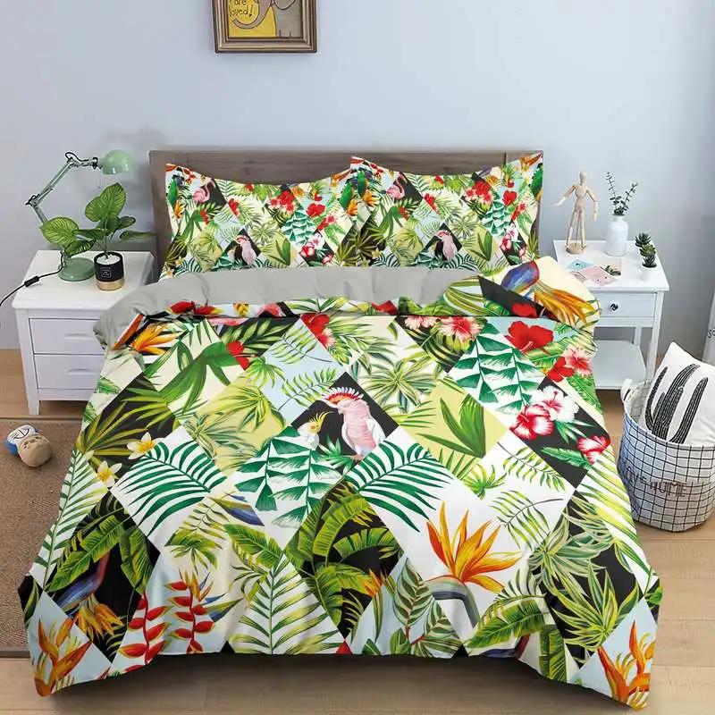 

Leaves Bedding Set Single / Double King Size Quilt Cover With Pillow Case 2 3 Piece UK Single 135x200cm