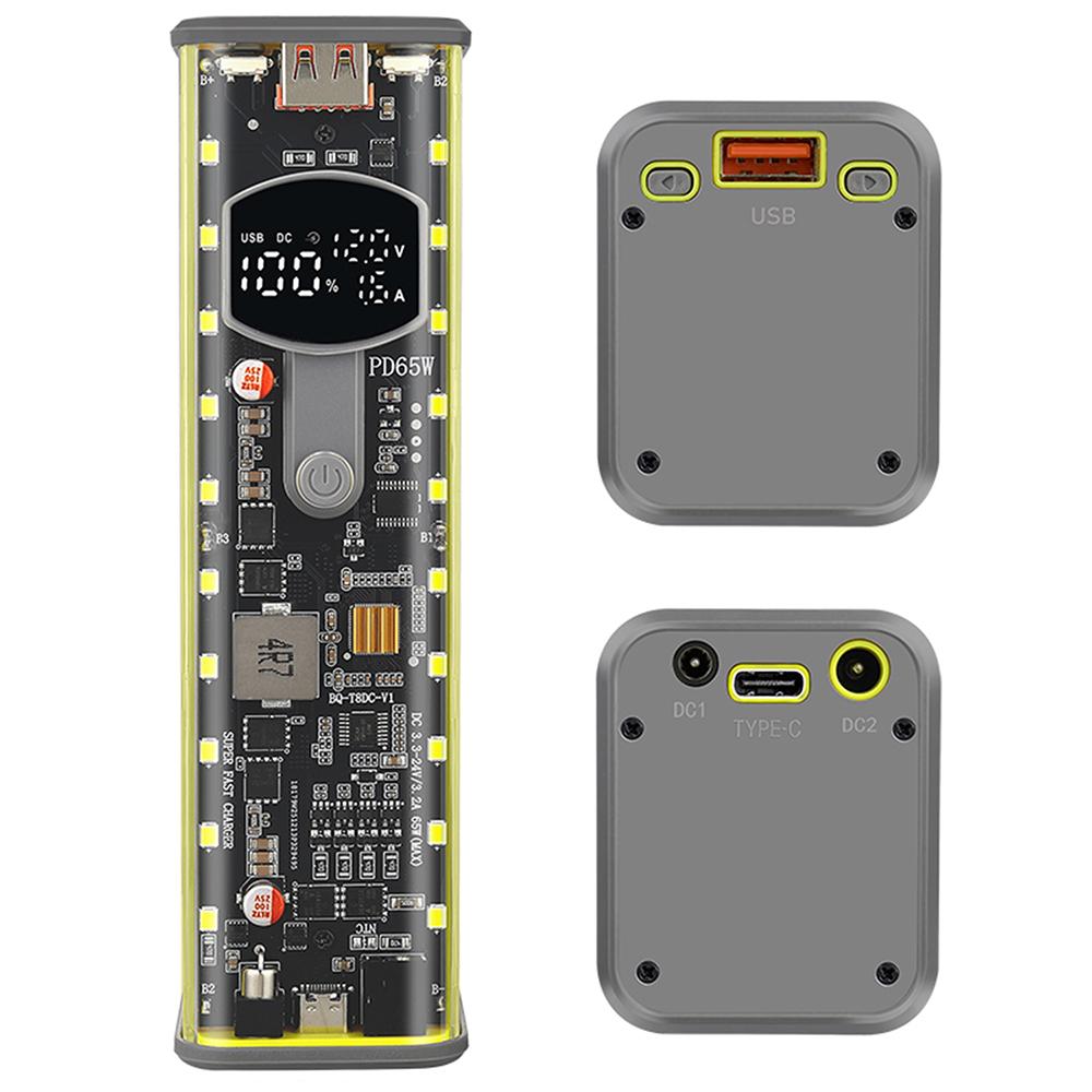 PD65W Power Bank with Adjustable Voltage 8 *18650 Battery Case Solder-Free Power Bank Casing for Laptops and Electronic Devices