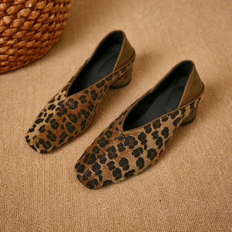New Autumn Winter Leopard Print Single Shoes for Women with Thick Toe Plus Size High Heels Women Shoes