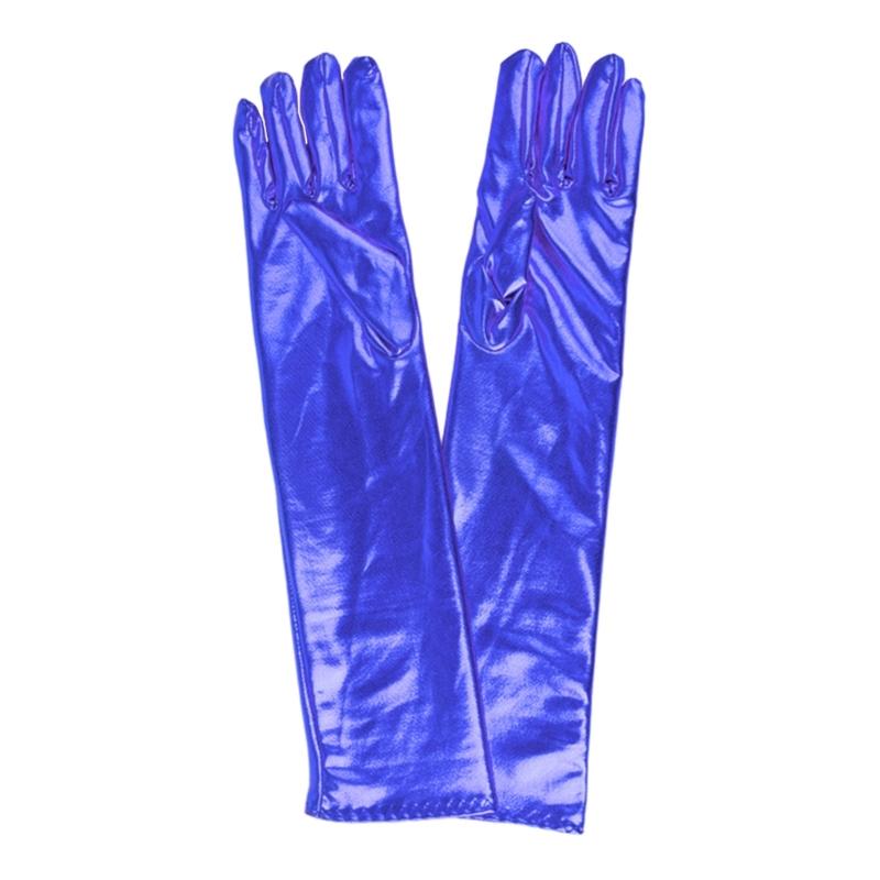 Women Faux Leather Sparkly Metallic Long Gloves for Evening Costume Party Dance