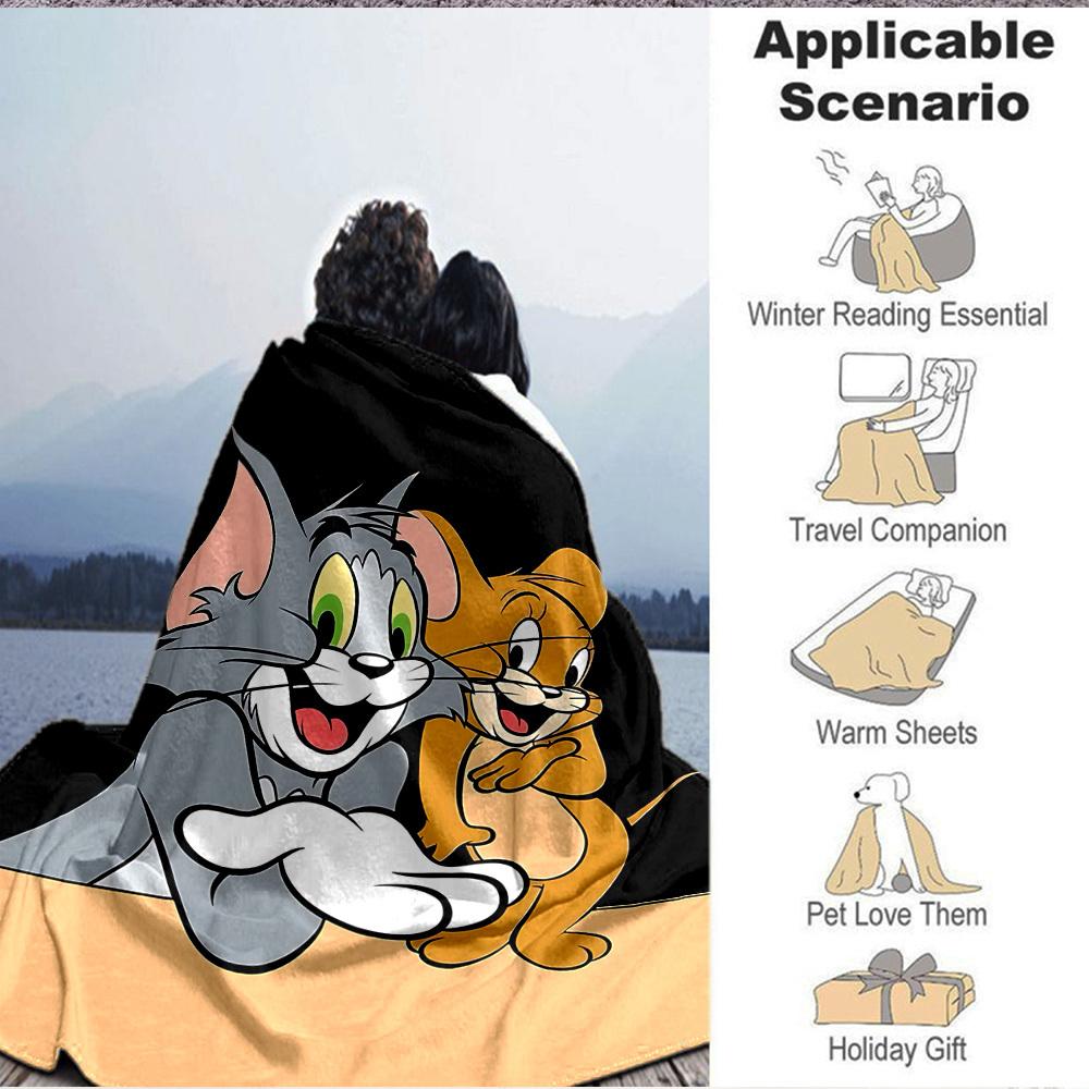 1pc Tom Jerry Flannel Throw Blanket Lightweight Soft Warm All Season Blanket for Sofa, Bed, Travel,L1028131