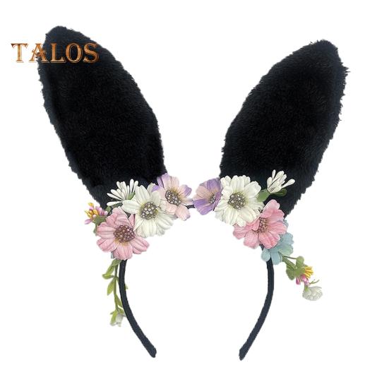 

Повязка на голову с большими кроличьими ушками, декор из искусственных цветов, романтический стиль, пасхальные вечеринки, представления, головной убор чёрный