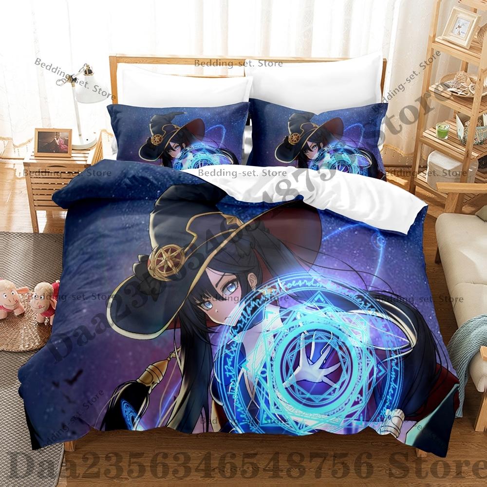 Game Genshin Impact Mona Bedding Set Kawaii Three Piece Set Bed Set Adult Bedroom Duvetcover Sets Anime Bed Sheet Set