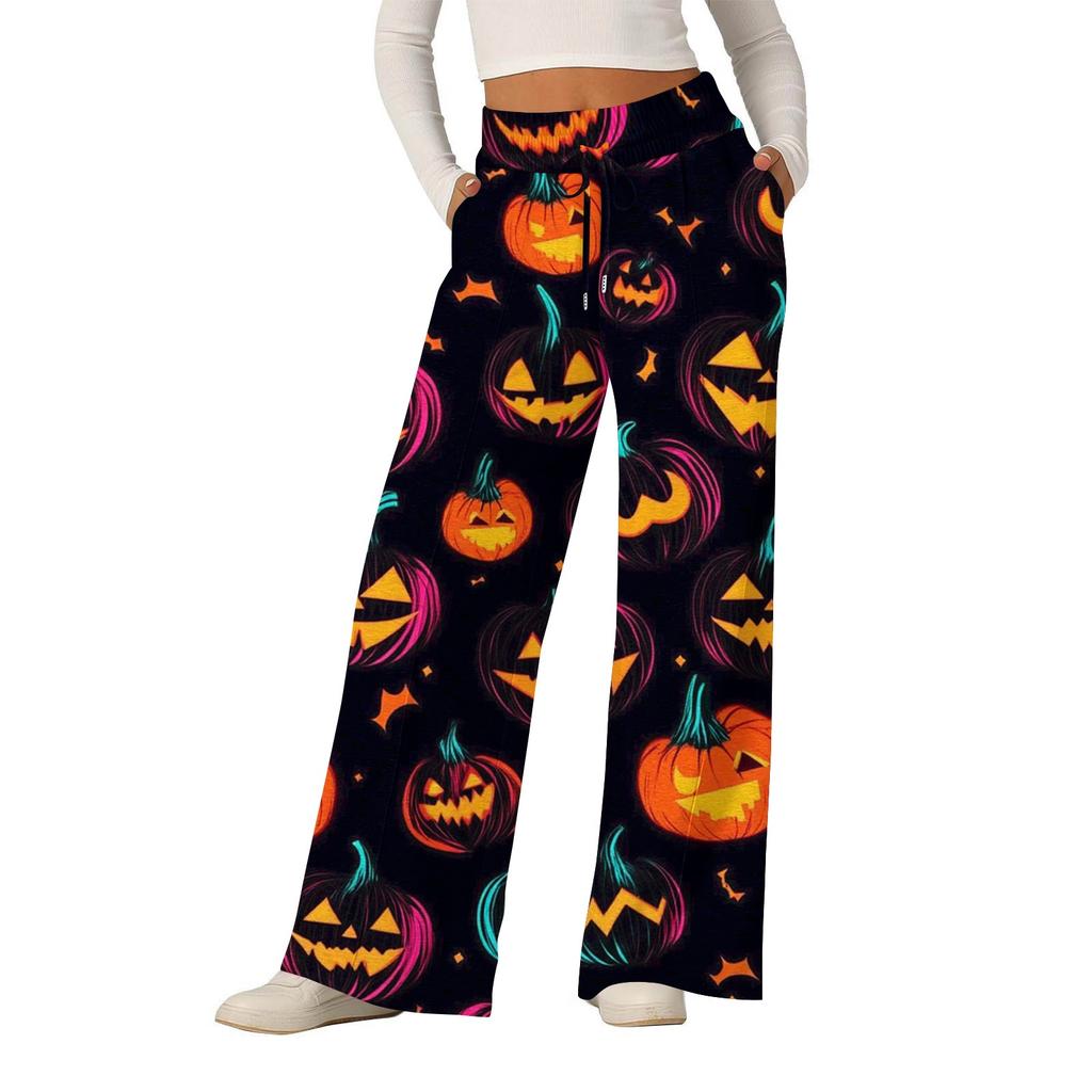 Women's Halloween Printed Fashionable Loose Casual Wide Leg Pants