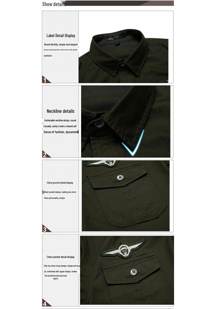 2018 Men's Outdoor Workwear Pure Cotton Epaulet Short Sleeve Shirt