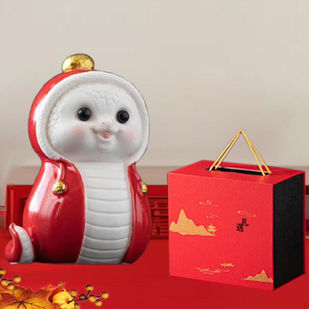 Spring Festival Ceramic Snake Statue Shelf Decoration Lovely Decorative Small Sculpture for