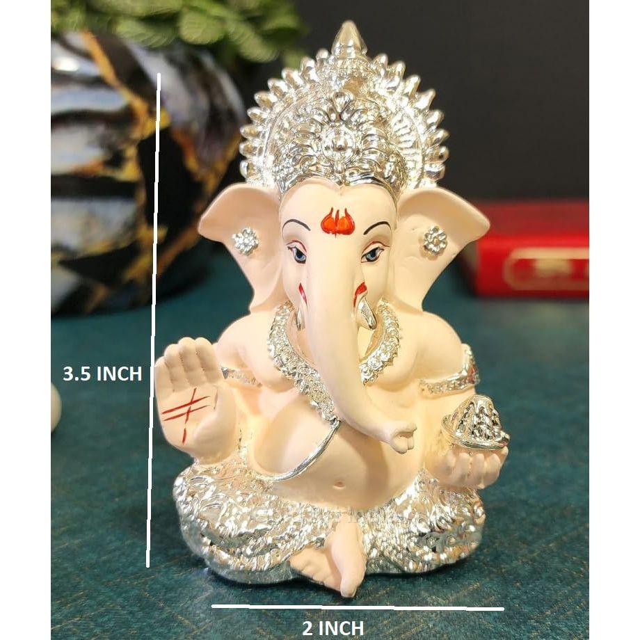 God Ganesha Idol for Home Decor Ganpati for Gift Home Office Table Shelves Gifting 3.5 inches (Silver) (Silver Cherry Blossom), Idol