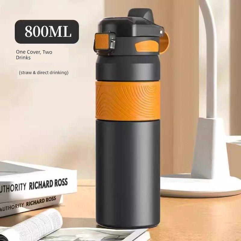 Large-Capacity Thermos Cup with Double Drinking Mouth and Straw, 316 Stainless Steel, Outdoor Portable Cup for Boys and Girls Going To School