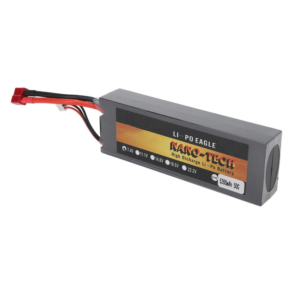 7.4V  Battery 5200mAh 2S 50C Hard Case Lithium Polymer Battery with T Plug for 1/8 1/10 RC Cars