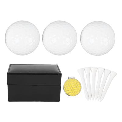 Set Boîte Cadeau Balles de Club avec 3 Balles 54mm Tees Pince à Chapeau en Métal Boîte en Cuir PU pour l'Entraînement