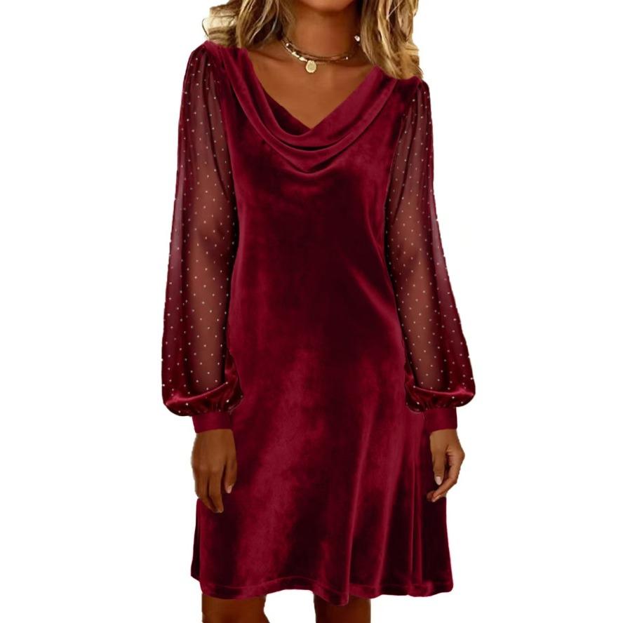 YYFS Vestidos casuales de cintura holgada con escote en V y manga larga para primavera y otoño para mujer