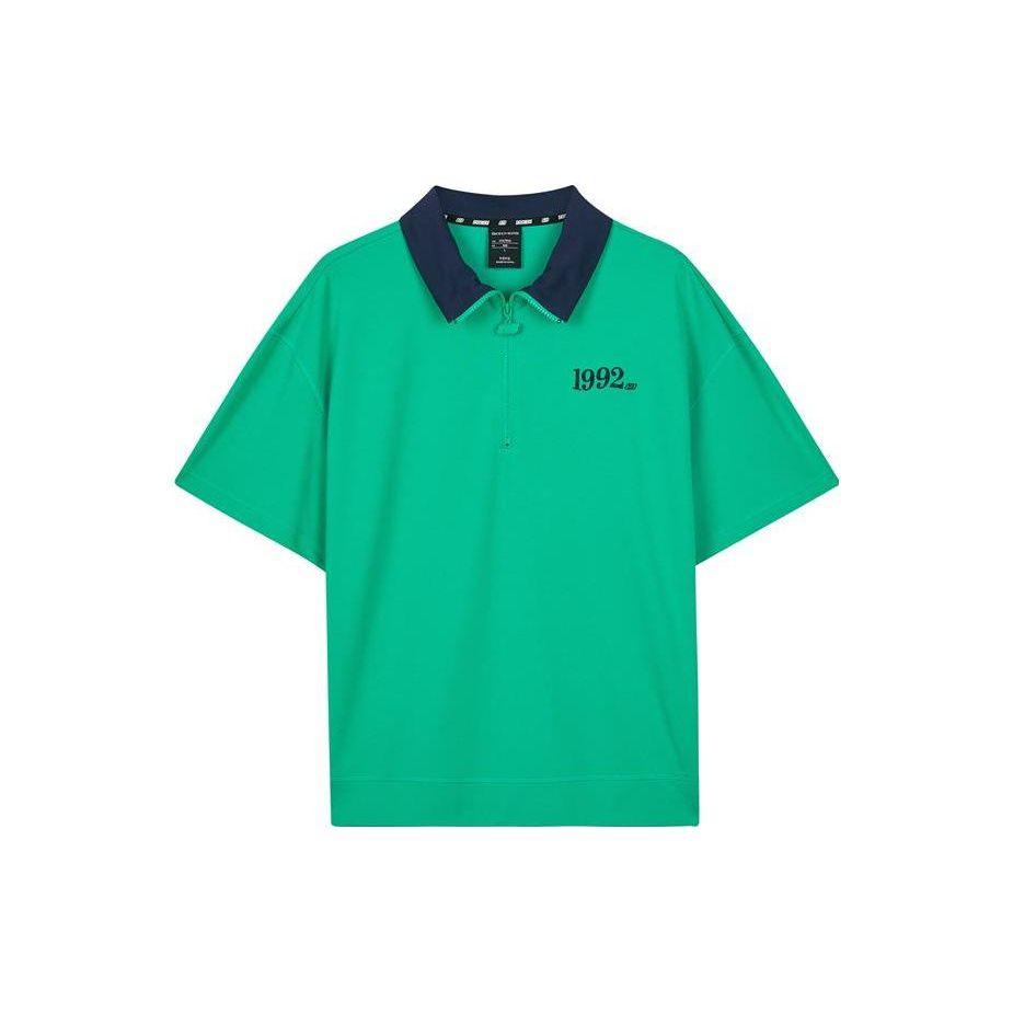 Skechers Color Block Digital Print Knitted Short Sleeve Polo Shirt Men tops Leaf-Green L223M087-00J4 XL