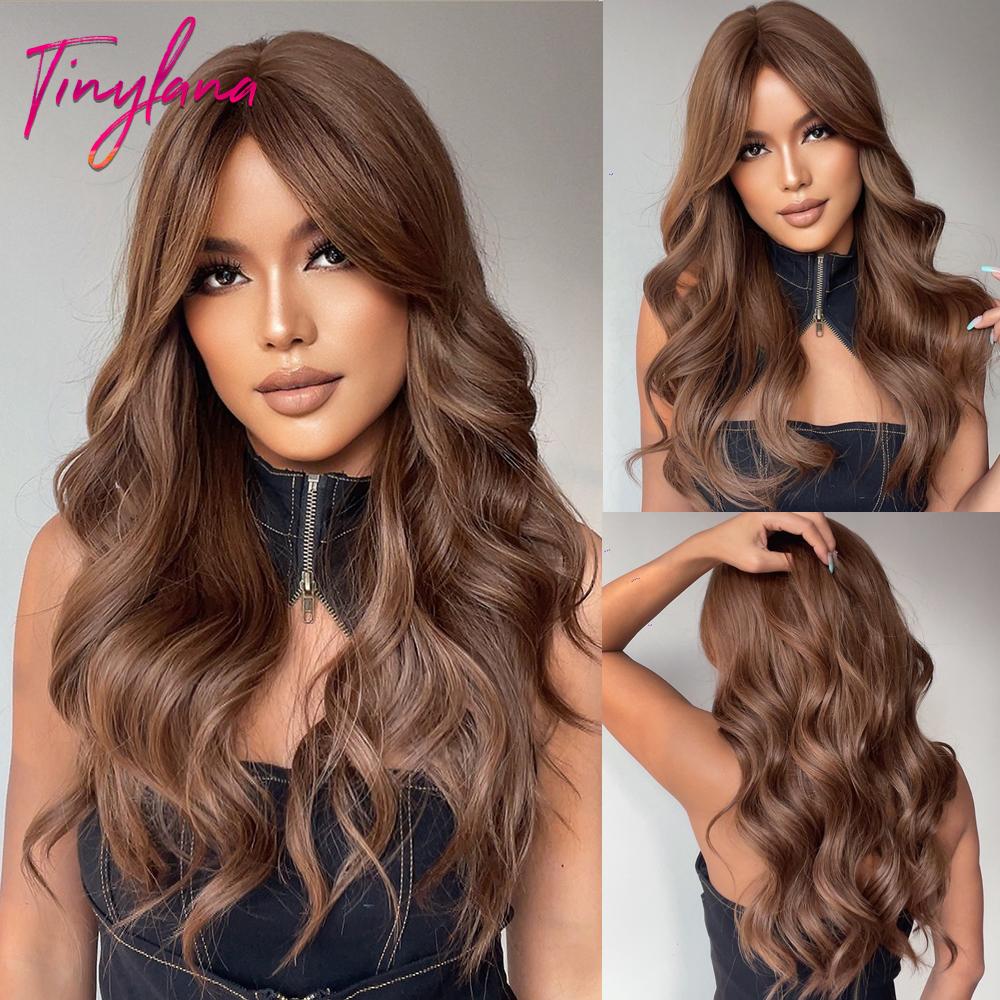 Orange Ginger Synthetic Wig Long Water Wavy Wigs For Women With Bangs Halloween Cosplay Party Daily Natural Heat Resistant Wig