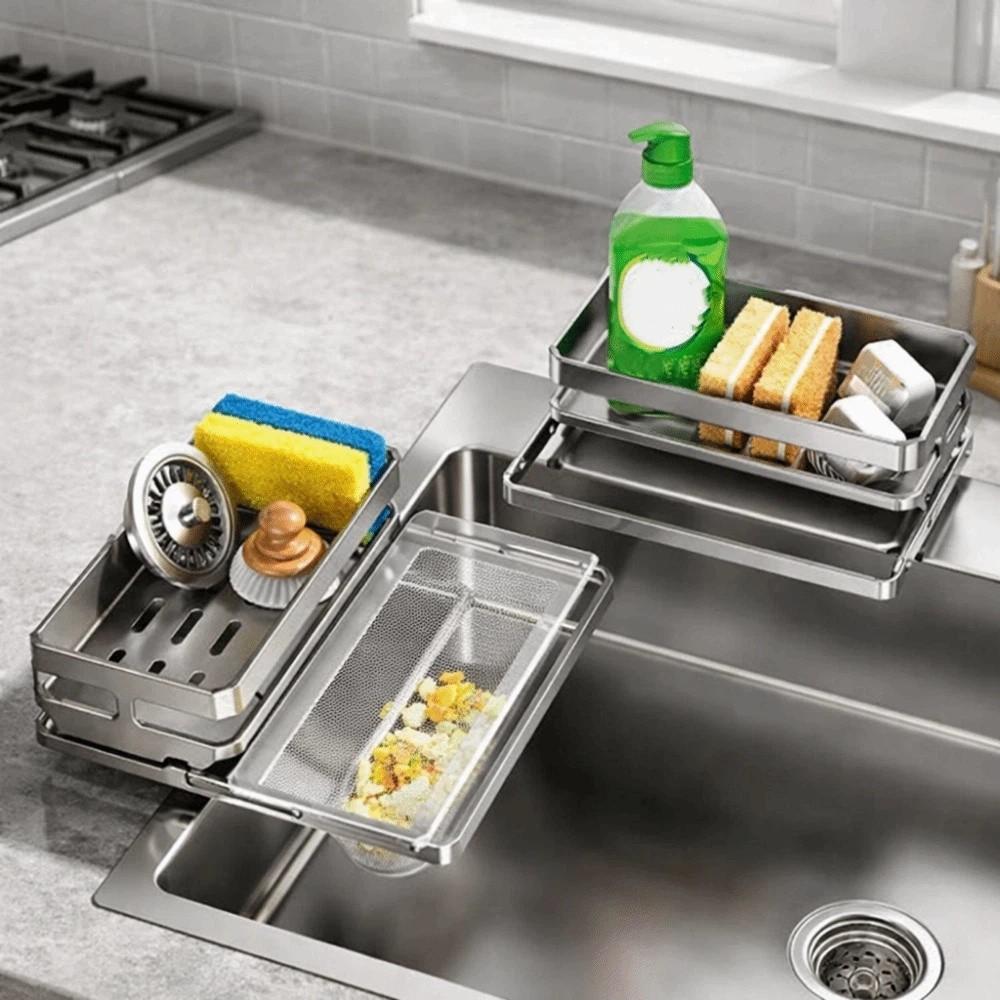 Large Capacity Self-Draining Sink Shelf Moisture-proof Soap Sponge Holder Bathroom