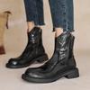 Fashion NEW Autumn Women Boots Genuine Leather Shoes for Women Round Toe Chunky Heel Shoes Zip Platform Boots Casual Black Ankle Boots