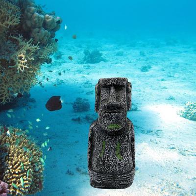 Aquarium Easter Island Statues Decoration, Fish Tank Moai Ornament Hideouts Log for Reptile Box,