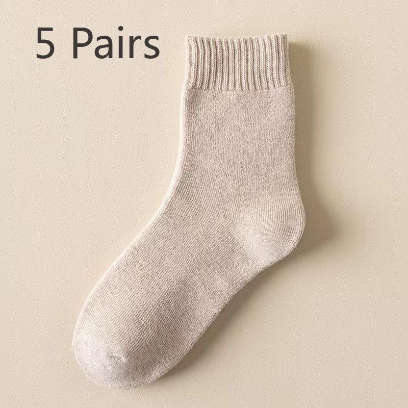 5 Pairs of Winter Men's and Women's Socks Padded and Thickened Warm Terry Solid-coloured Mid-calf Floor Socks Imitation Rabbit Wool Socks