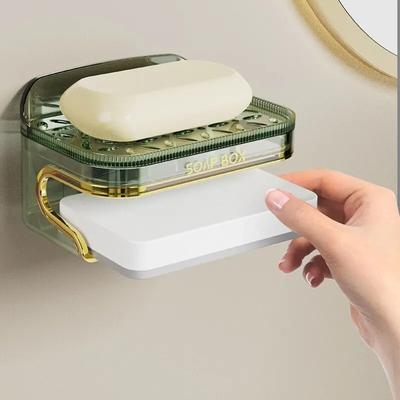 Soap Holder Self-Adhesive Wall-mounted Soap Dish Container Kitchen Bathroom Organizer