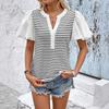 Women's Summer New Splicing Bubble Sleeve Top Small Lapel Casual Striped T-Shirt