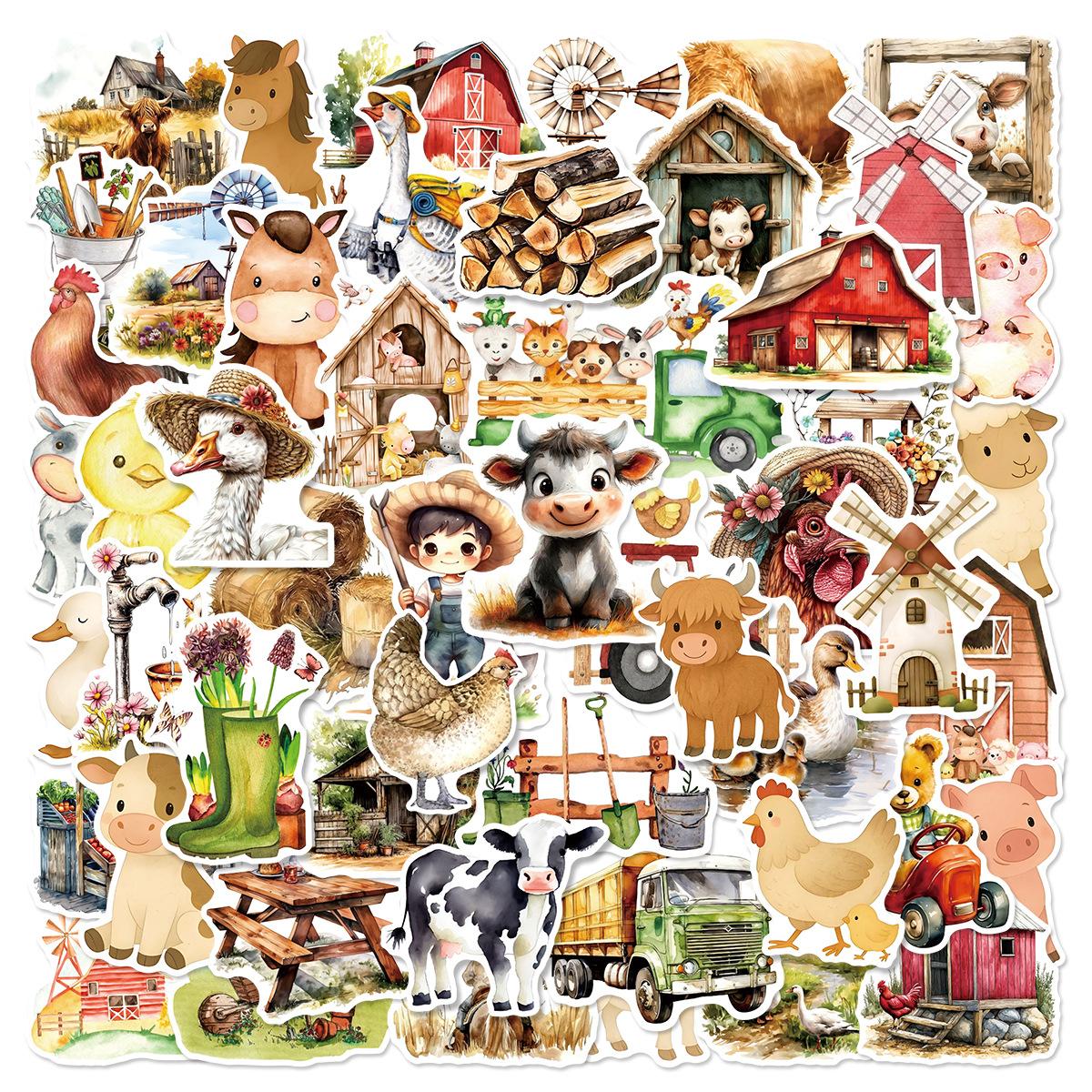 

50PCS Cartoon Farm Graffiti Stickers Car Window Water Cup Refrigerator Decor Waterproof Children Sticker