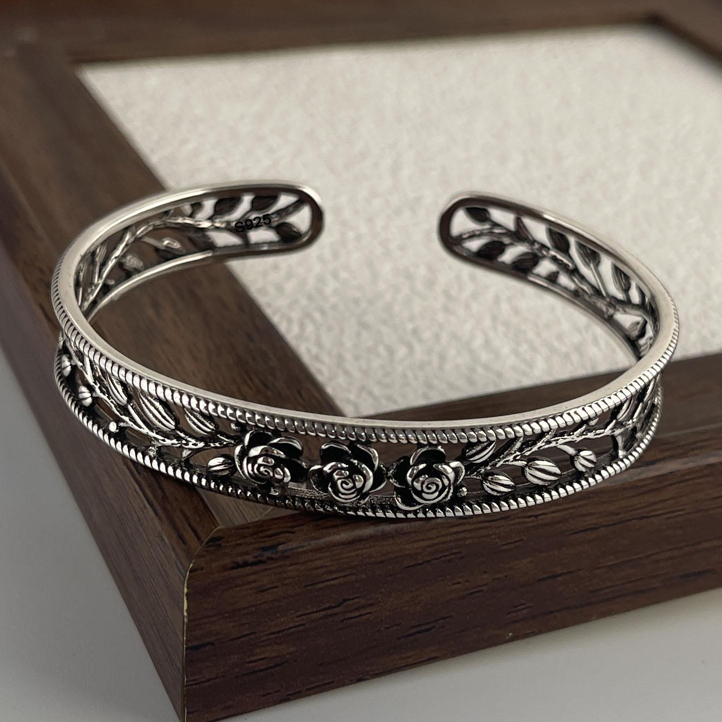 

925 Sterling Silver Bracelets for Women Chain Accessories Trend Vintage Simple Rose Flower Pendant Party Jewelry Gift