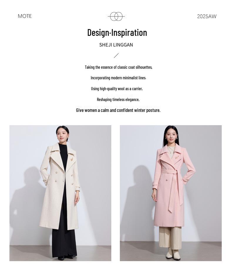 Hepburn Style Double-Breasted Wool Coat for Women - Autumn/Winter French Mid-Length Design