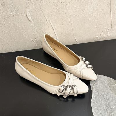 Damen Flats Frühling Neu Spitzschuh Flache Mündung Metallschnalle Weiche Sohle Rutschfest Verschleißfest Einzelne Schuhe