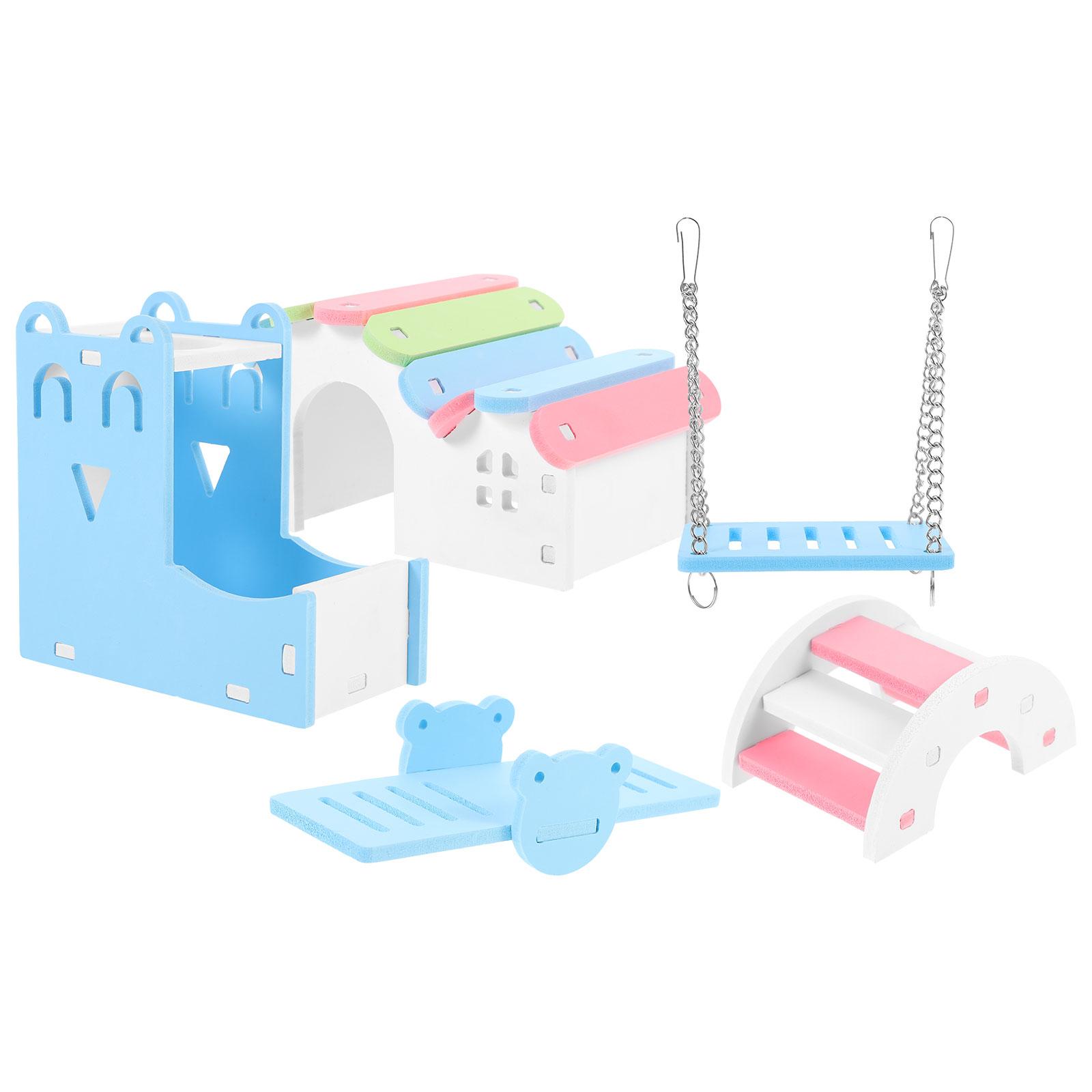 

5 Pcs Hamster Toy Pet Mice Hut Cabin House Small Nest Shelter Double Layer Swing 14X10X8CM