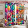 2D Flat Printing 2pcs Window Curtains Clown Circus Carnival Joy Digital Printed Polyester Drapes Festive Curtains for Indoor