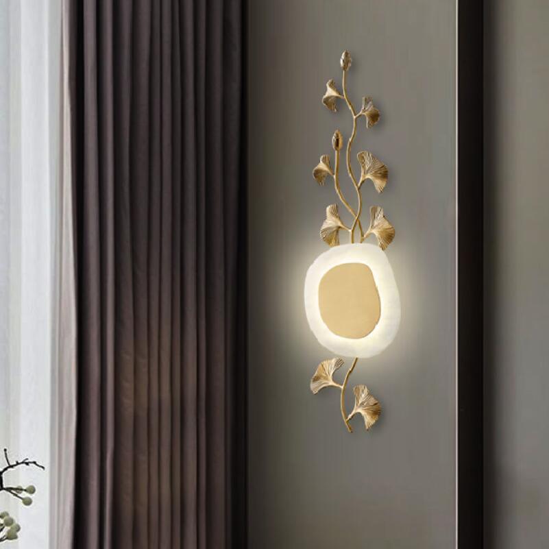 Modern Art All Copper Marble Wall Lamp Bedroom Wall Lamp Living Room Background Wall Decoration Ginkgo Leaf Lighting