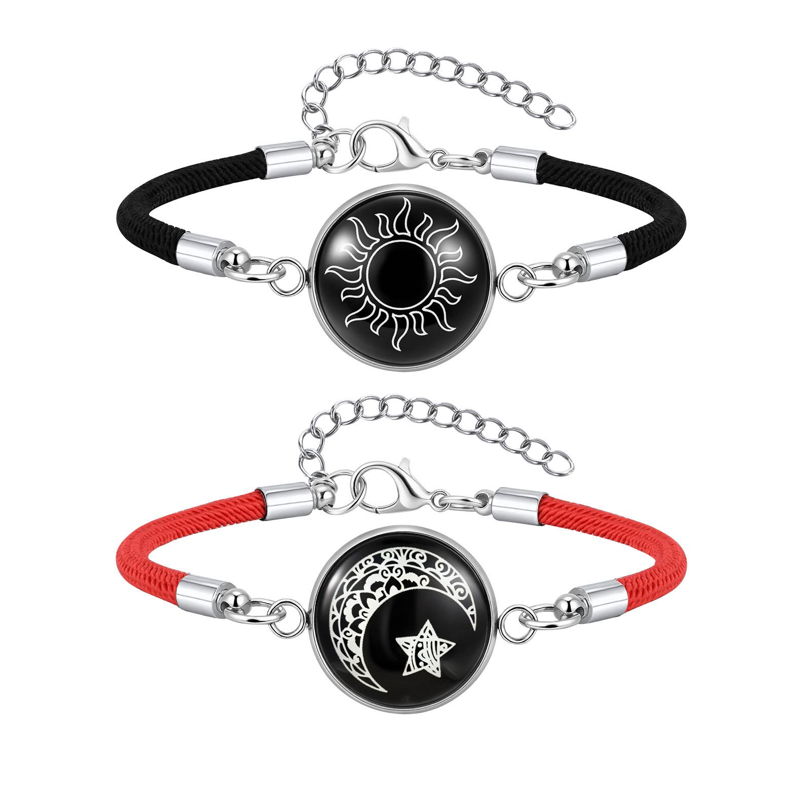 

Vnox 2pcs Braided Rope Chain Bracelets For Lovers, Metal Sun Moon Star Round Accessory, Fashion Jewelry Girlfriend Couple Gift