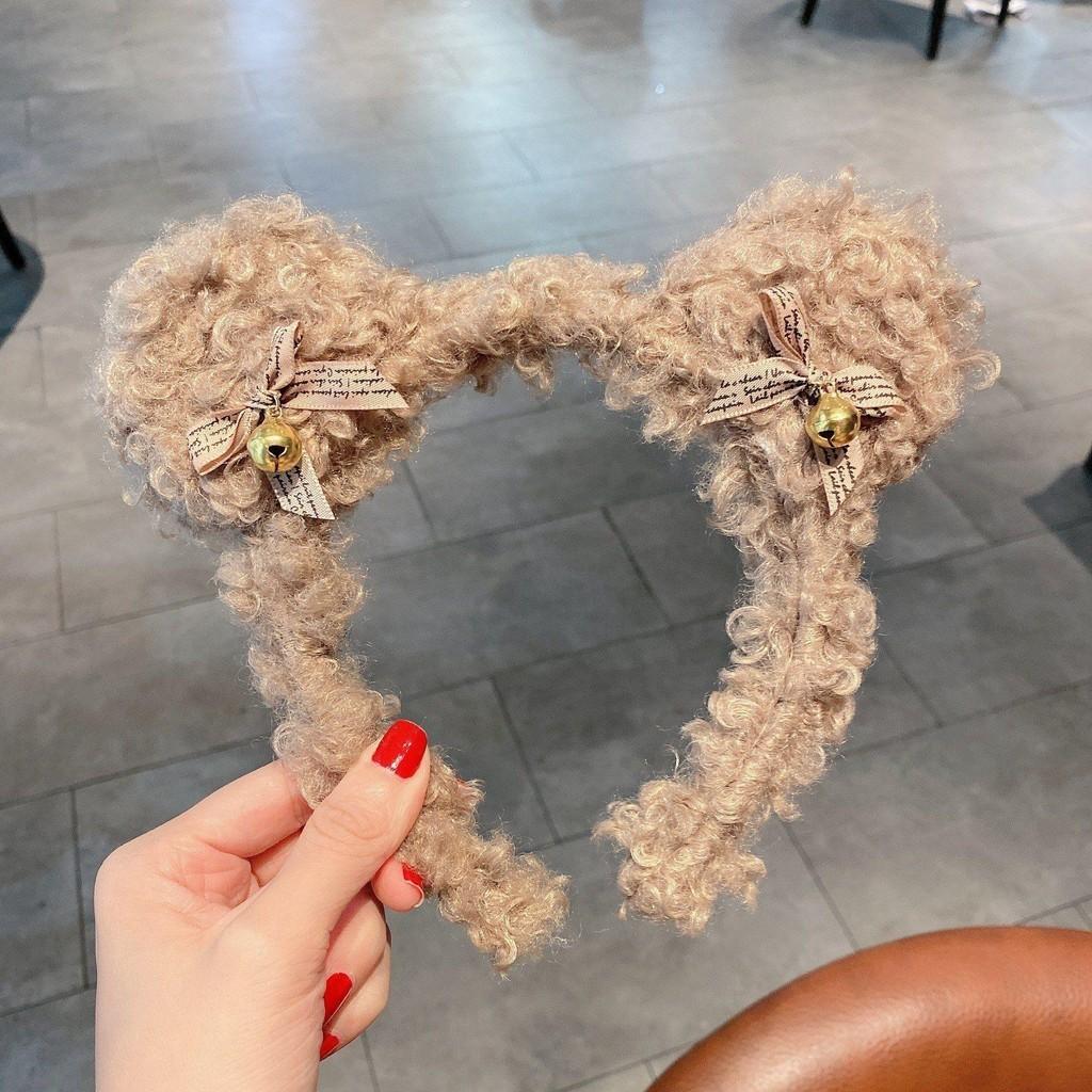 

Cute Cartoon Bear Headband Korean Style Hair Accessory With Flower Print Soft Plush Material Style H