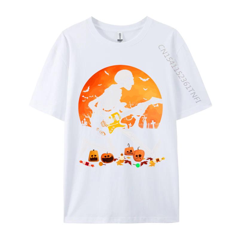 Skeleton Playing Bass Guitar Halloween T Shirt Normal Fall Retro Funny Pure Cotton Camisa Mens Tshirts Funny Clothing