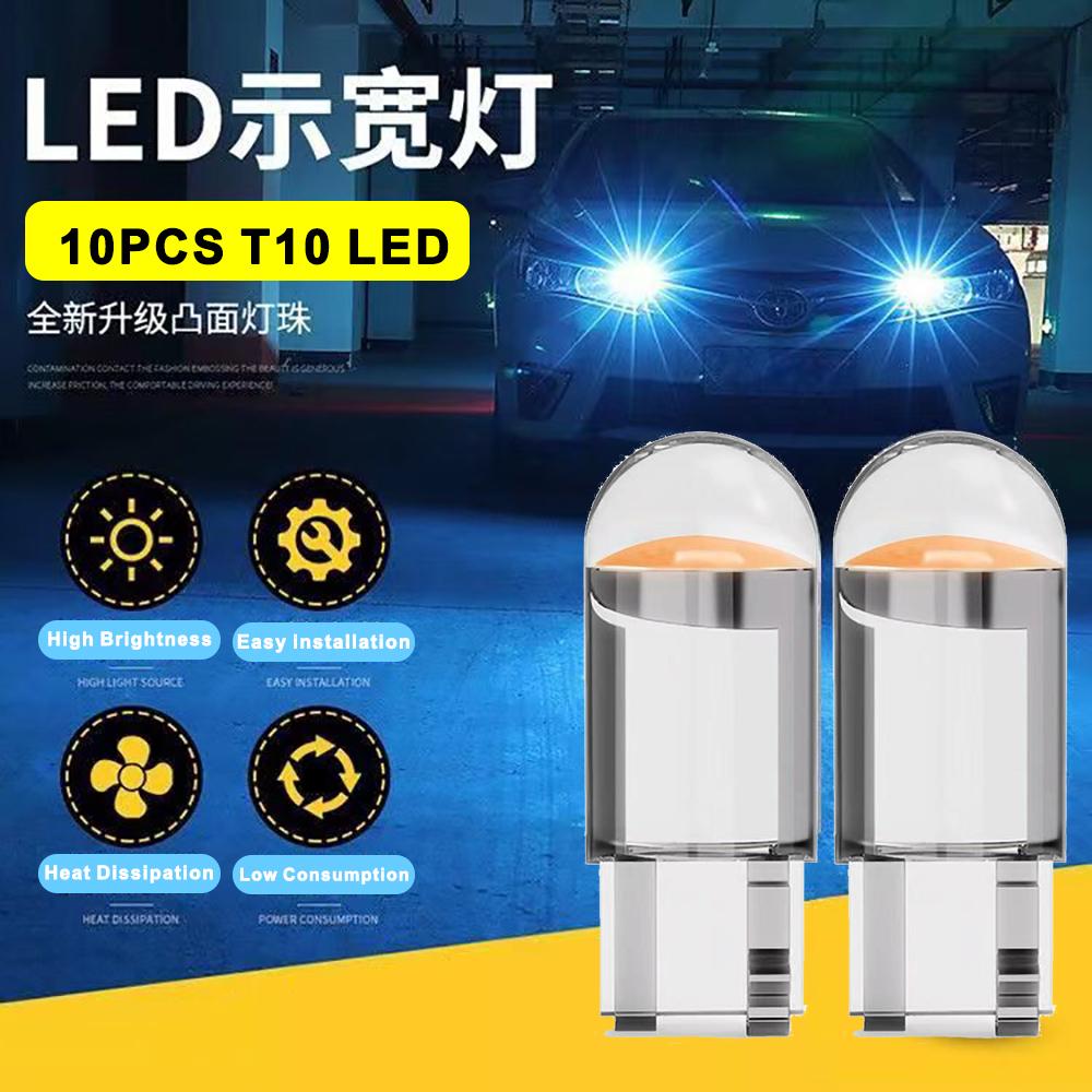 10PCS Car LED COB Bulb T10 W5W Signal Light 12V 6500K White Auto Interior Dome Reading License Plate Lamps Wedge Side Bulbs