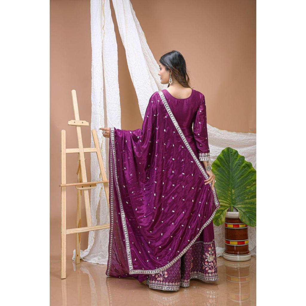Présentation du nouveau costume Sharara en Chinon Brodé Design avec Broderie à Sequins et Travail Multi-Fil
