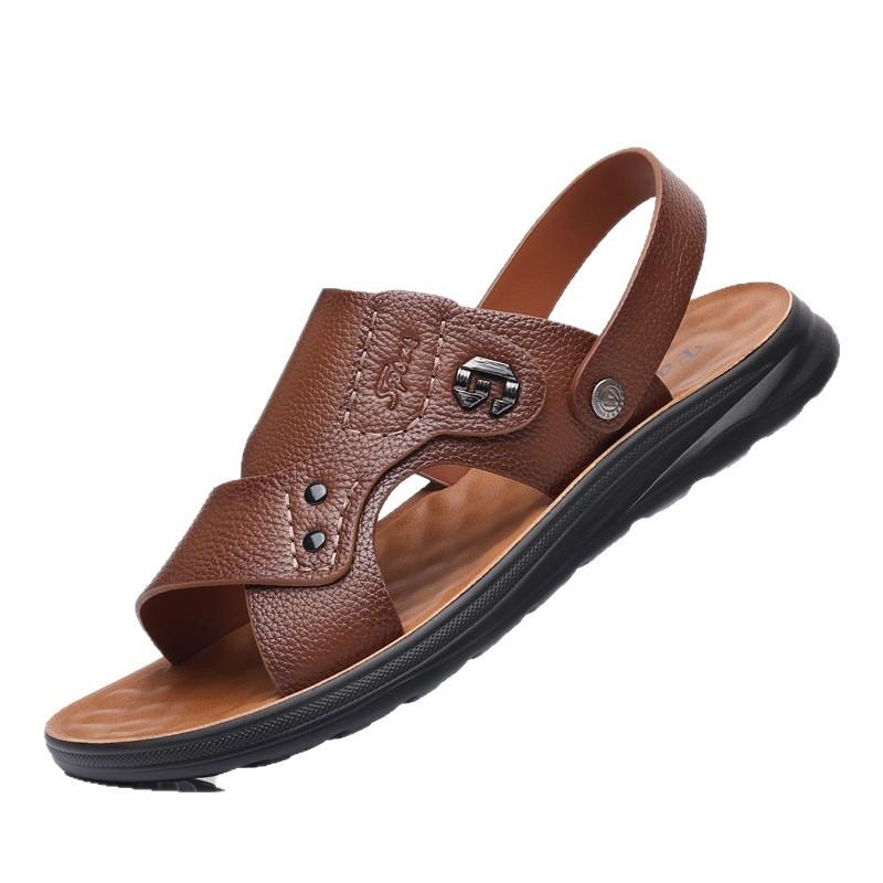 Herren Sommer Sandalen erste Schicht Rindsleder Strandschuhe 2025 neue Auto-Trage rutschfeste zwei Sandalen