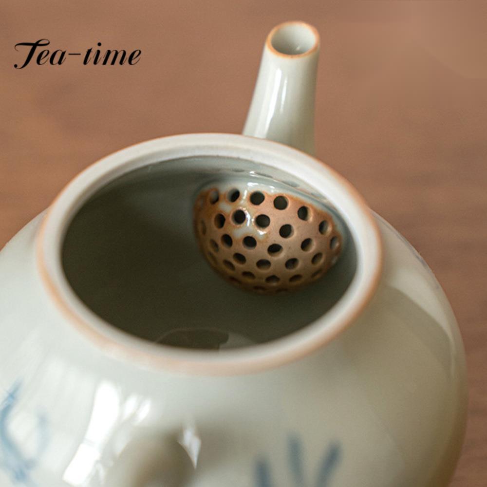 130ml Antique Handpainted Butterfly Orchid Ceramic Teapot Small Pear Pot with Ball Hole Filter Chinese Tea Brewing Kettle Teaset