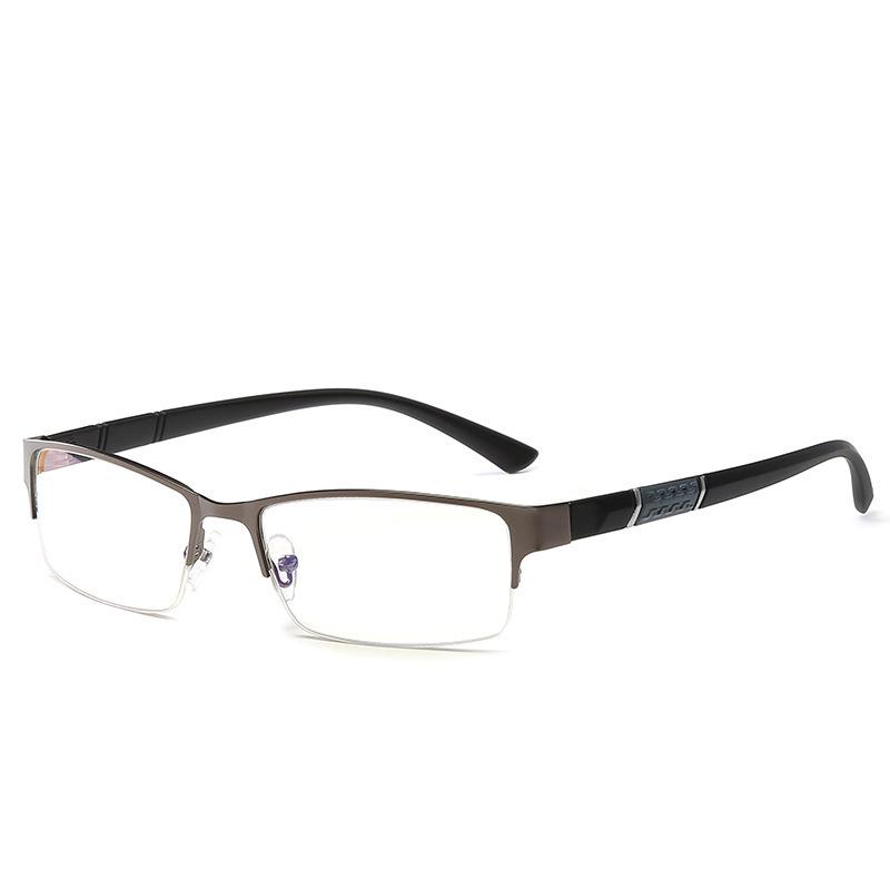 Brushed Men's Half-Frame Anti-Blue Light Myopia Glasses - Retro Square Eyebrow Frame