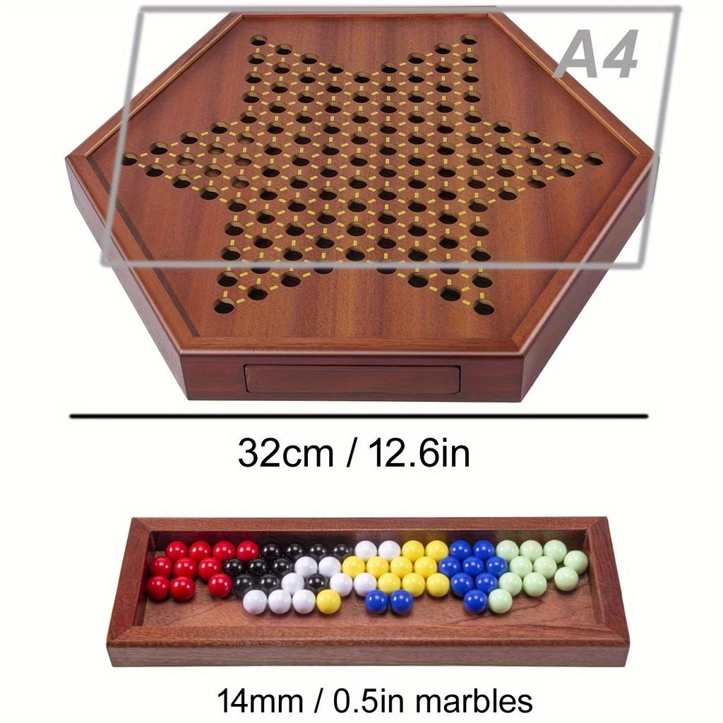 Colorful Wooden Chinese Checkers Set with Drawer 72 Marbles, Up To 6 Players, Classic Strategy Game for All Ages,Perfect for Family Gatherings Parties