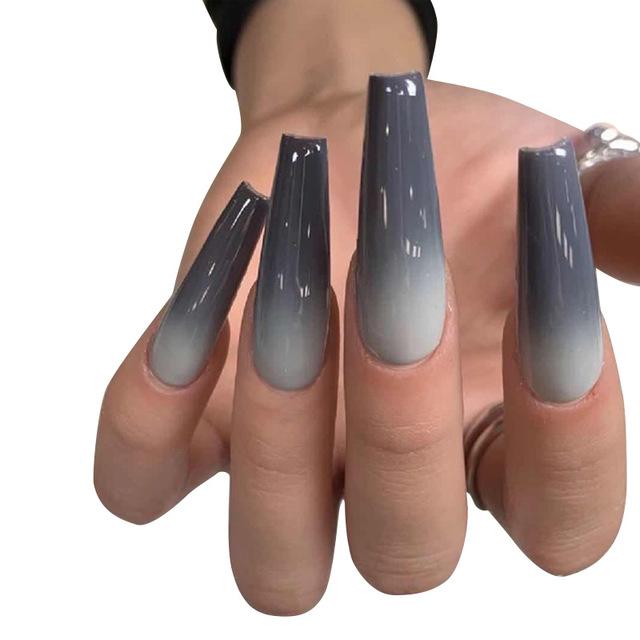 24PCS/box Gradient Color Ballet Med-Length Fake Nails Press On Full Cover Wearing Wearable Acrylic Nail Tips with Glue for Girls
